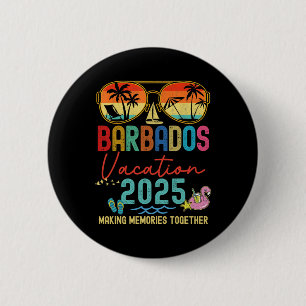 Macaron Rond 5 Cm Retro Barbados Vacation 2025 Memories Matching Gro