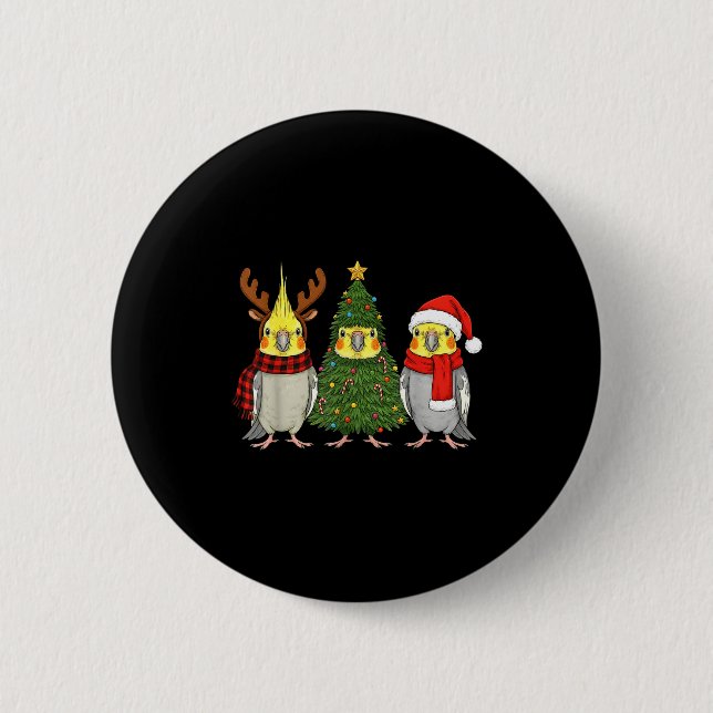 Macaron Rond 5 Cm Retro Christmas Atiel Parrot Santa Reindeer  (Devant)