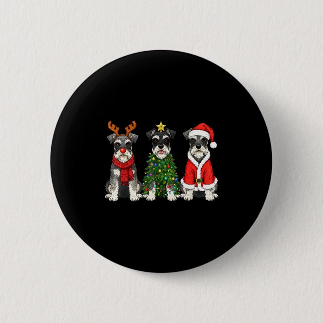 Macaron Rond 5 Cm Retro Christmas Miniature Schnauzer Santa Reindeer (Devant)