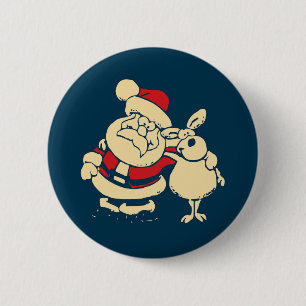 Macaron Rond 5 Cm Retro Christmas Père Noël et son Reindeer Buddy