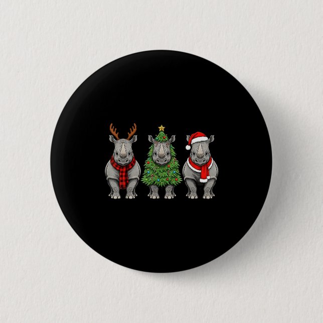 Macaron Rond 5 Cm Retro Christmas Rhino Santa Reindeer Safari Animal (Devant)
