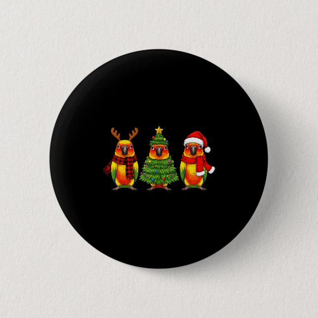 Macaron Rond 5 Cm Retro Christmas Sun Conure Parrot Santa Reindeer  (Devant)