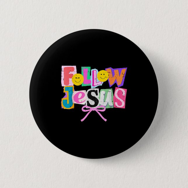 Macaron Rond 5 Cm Retro Coquette Cute Follow Jesus Bible Verse Faith (Devant)