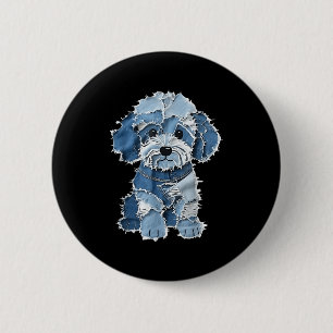 Macaron Rond 5 Cm Retro Denim Chien Patch, Funny Shabby Blue Jean Pu