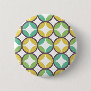 Macaron Rond 5 Cm Retro Diamond dans Circle Pattern Blue Green Gold