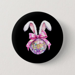 Macaron Rond 5 Cm Retro Disco Byn Bunny Coquette Bow Jour de Pâques