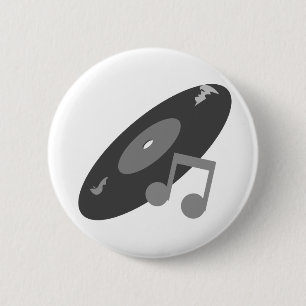 Macaron Rond 5 Cm Rétro disque de musique et gris de note