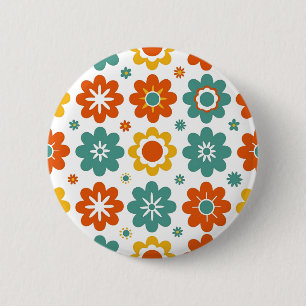 Macaron Rond 5 Cm Rétro Fleur géométrique des années 70 Boho