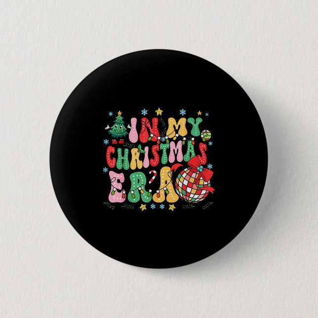 Macaron Rond 5 Cm Retro Groovy Christmas In My Christmas Era Xmas  (Devant)