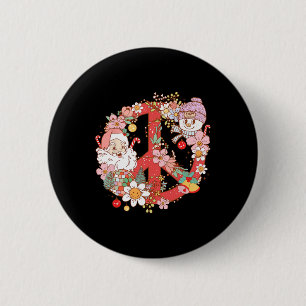 Macaron Rond 5 Cm Rétro Groovy Joyeux Noël Hippie Père Noël Pa
