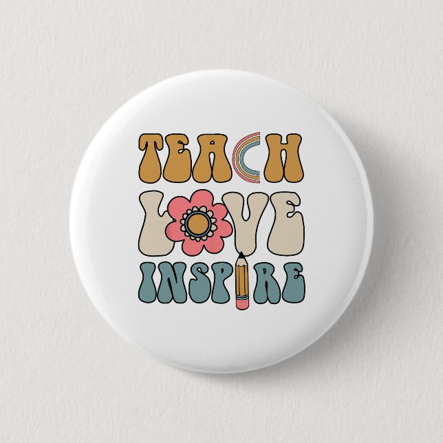Macaron Rond 5 Cm Retro Groovy Teacher Inspirational Happy Ck To Sch (Devant)