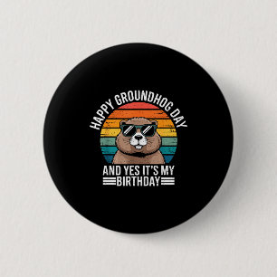 Macaron Rond 5 Cm Retro Groundhog Célébration D'anniversaire Vintage