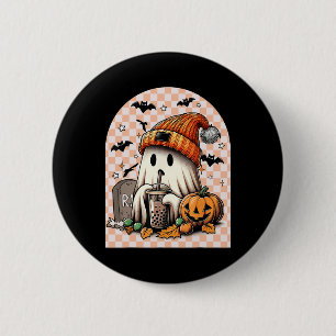 Macaron Rond 5 Cm Retro Halloween Cute Ghost Boire Citrouille de caf