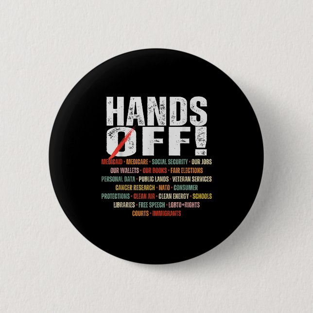 Macaron Rond 5 Cm Retro Hands Off Protest Public Lands Medicare Patr (Devant)