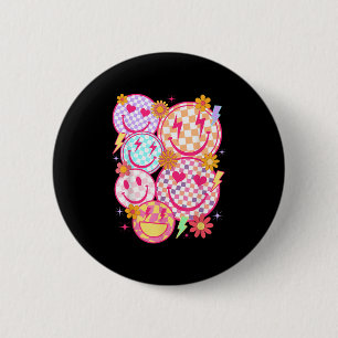 Macaron Rond 5 Cm Retro Happy Face À damiers Motif Smile Face Tren
