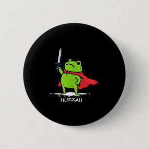 Macaron Rond 5 Cm Rétro Huzzah Grenouille Chevalier Épée Drôle Citat