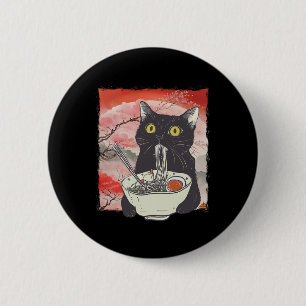 Macaron Rond 5 Cm Retro Japonais Chat Manger Ramen nouilles amusante