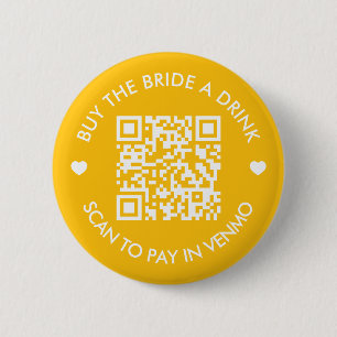 Macaron Rond 5 Cm Rétro Jaune Offrez un Verre à la Mariée Code QR