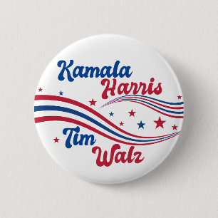 Macaron Rond 5 Cm Retro Kamala Harris Tim Walz Élection bleue rouge