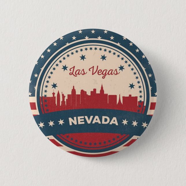 Macaron Rond 5 Cm Retro Las Vegas Skyline (Devant)