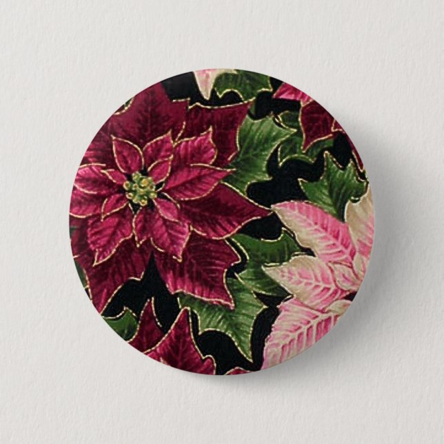 Macaron Rond 5 Cm Rétro les années 50 Poinsettia Bourgogne rose (Devant)