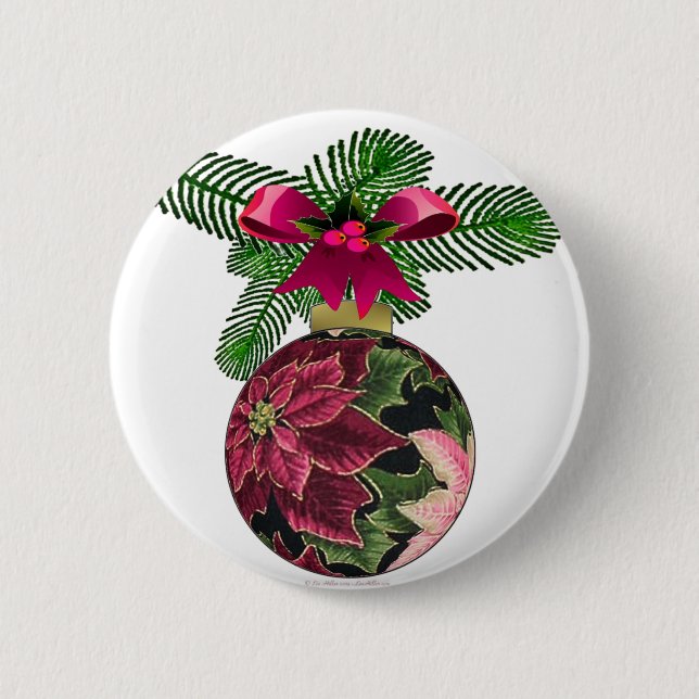 Macaron Rond 5 Cm Retro les années 50 Poinsettia Ornement Bourgogne (Devant)