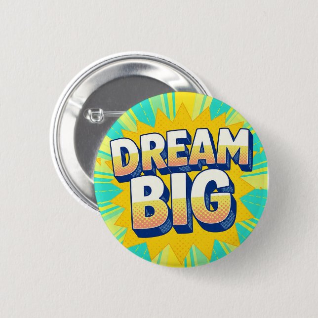 Macaron Rond 5 Cm Retro lettering dream big text (Devant & derrière)