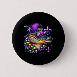 Macaron Rond 5 Cm Retro Mardi Gras Alligator Mardigator Crocodile Fu