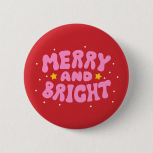 Macaron Rond 5 Cm Retro Merry et Bright Holiday Design
