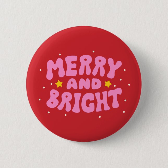 Macaron Rond 5 Cm Retro Merry et Bright Holiday Design (Devant)