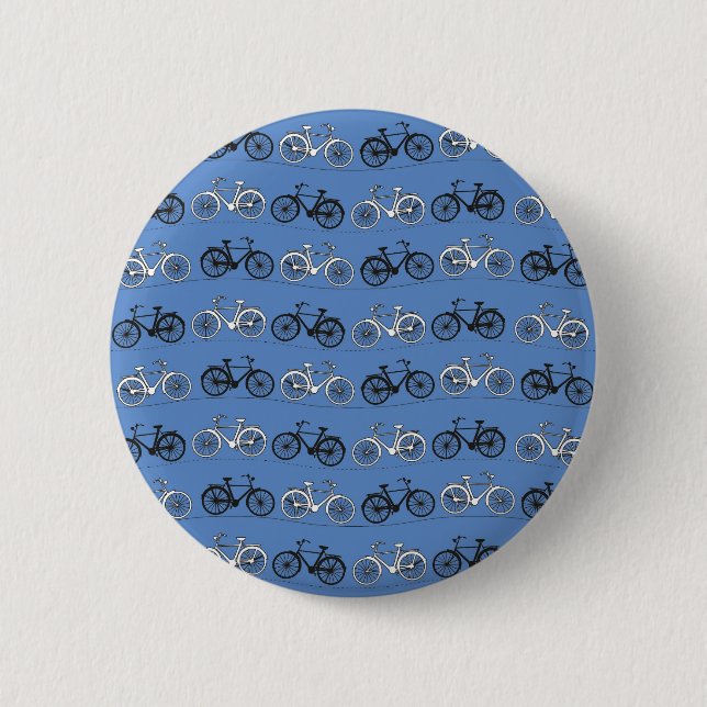 Macaron Rond 5 Cm Rétro motif bleu de bicyclette (Devant)