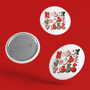 Macaron Rond 5 Cm Retro Noël Holly Jolly Vibes Vacances tendance