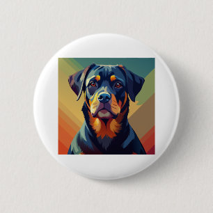 Macaron Rond 5 Cm Retro Pop Art Rottweiler - Portrait de chien color