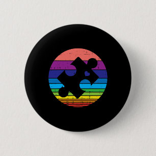 Macaron Rond 5 Cm Retro Puzzle Sensibilisation sur l'autisme cardiaq