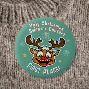 Macaron Rond 5 Cm Retro Reindeer Ugly Christmas Sweer Concours 1er