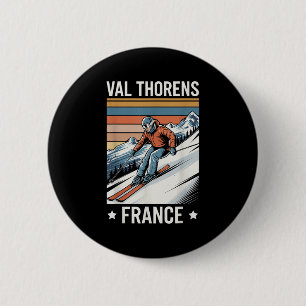 Macaron Rond 5 Cm Retro Skiing Val Thorens France, Station de ski fr