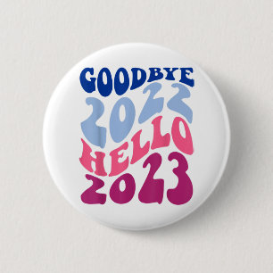 Macaron Rond 5 Cm Retro Super Goodbye 2022 Hello 2023 New Year's Ev