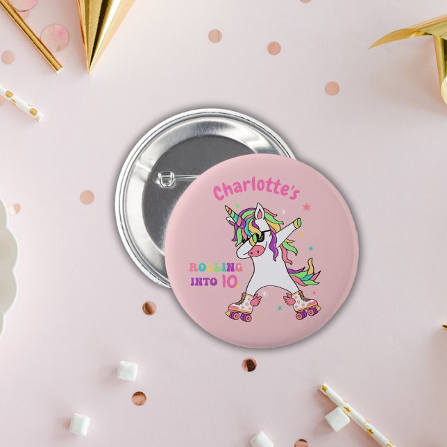 Macaron Rond 5 Cm Retro Unicorn Roller Patinage Anniversaire (Créateur téléchargé)