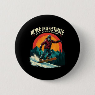 Macaron Rond 5 Cm Retro Vieux Homme Avec Snowboard Grand-Père Papa S