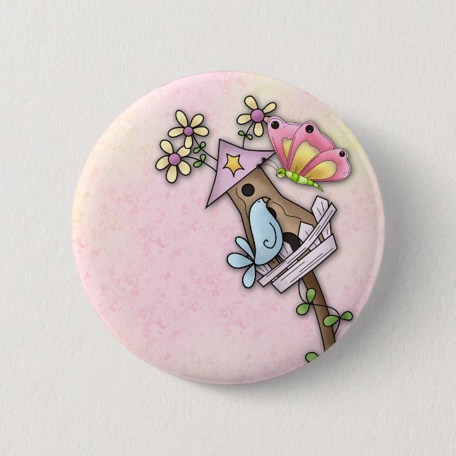 Macaron Rond 5 Cm Réunion de papillon et d'oiseau à la volière (Devant)