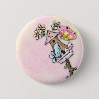 Macaron Rond 5 Cm Réunion de papillon et d'oiseau à la volière
