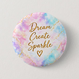 Macaron Rond 5 Cm Rêve Créer Étincelle Pastel Aquarelle Or Rose