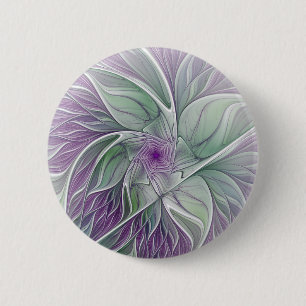 Macaron Rond 5 Cm Rêve de fleurs, Abstrait violet vert Fractal Art