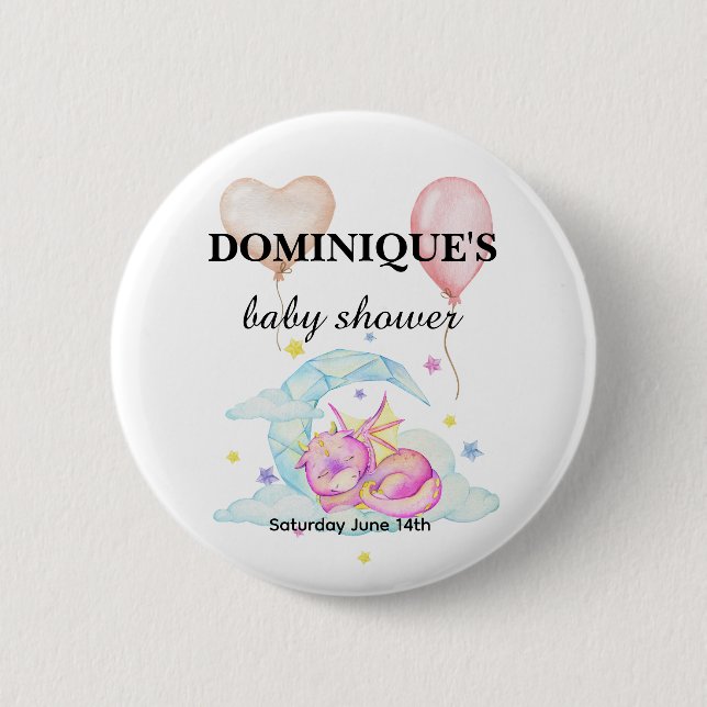 Macaron Rond 5 Cm Rêves de dragons - Bouton Baby shower (Devant)