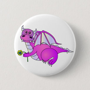 Macaron Rond 5 Cm Rêves doux - dragon pourpre mignon avec la fleur
