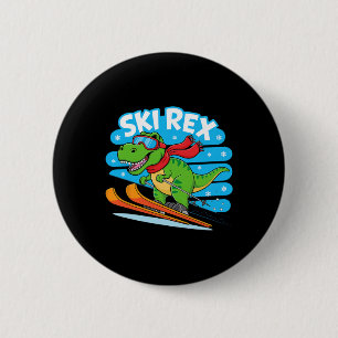 Macaron Rond 5 Cm Rex Skiant Drôle Dinosaure De Ski Design De Sports