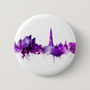 Macaron Rond 5 Cm Reykjavik Islande Skyline violet