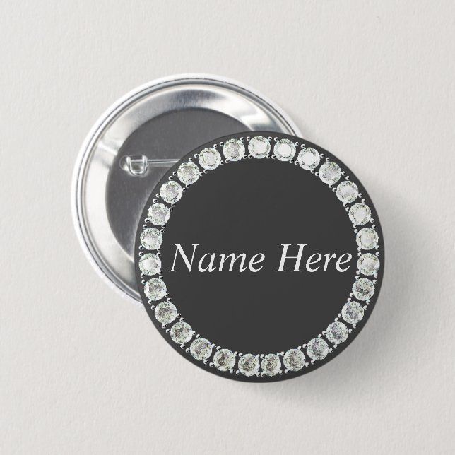 Macaron Rond 5 Cm Rhinestons personnalisables gris (Devant & derrière)