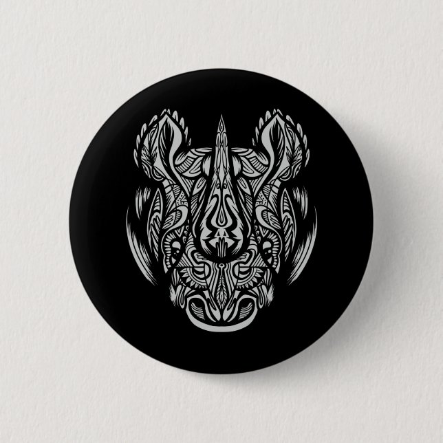 Macaron Rond 5 Cm Rhino Face Design ornemental (Devant)