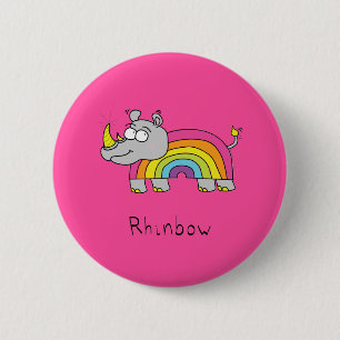 Macaron Rond 5 Cm Rhino Rainbow Funny Cute Kids Rhinoceros